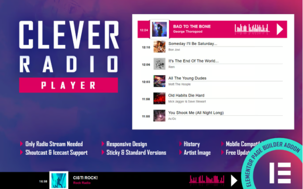 CLEVER - HTML5 Radio Player & History - Elementor